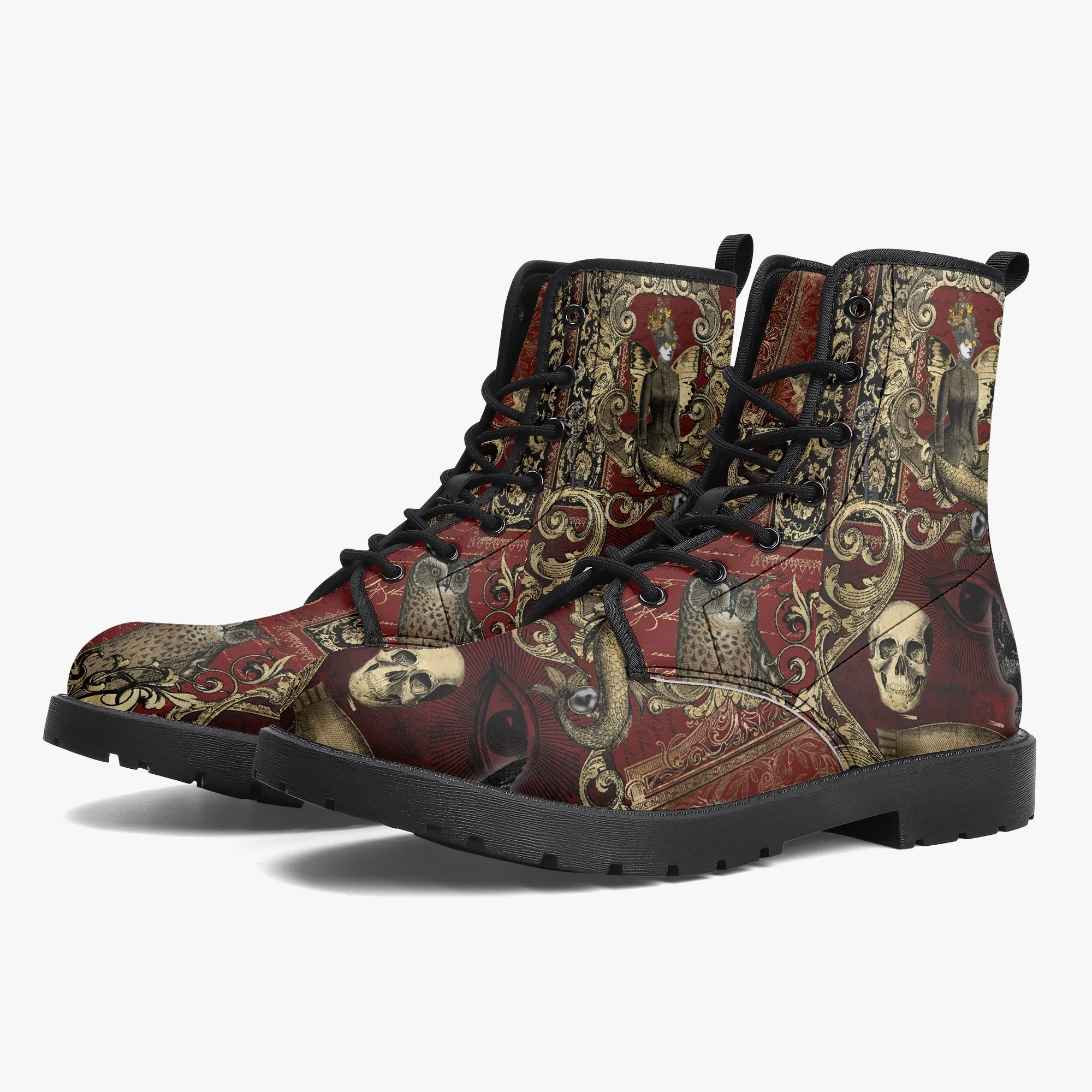 Steampunk Ephemera Blood Red Gothic Horror Combat Boots (JPREGSH1)