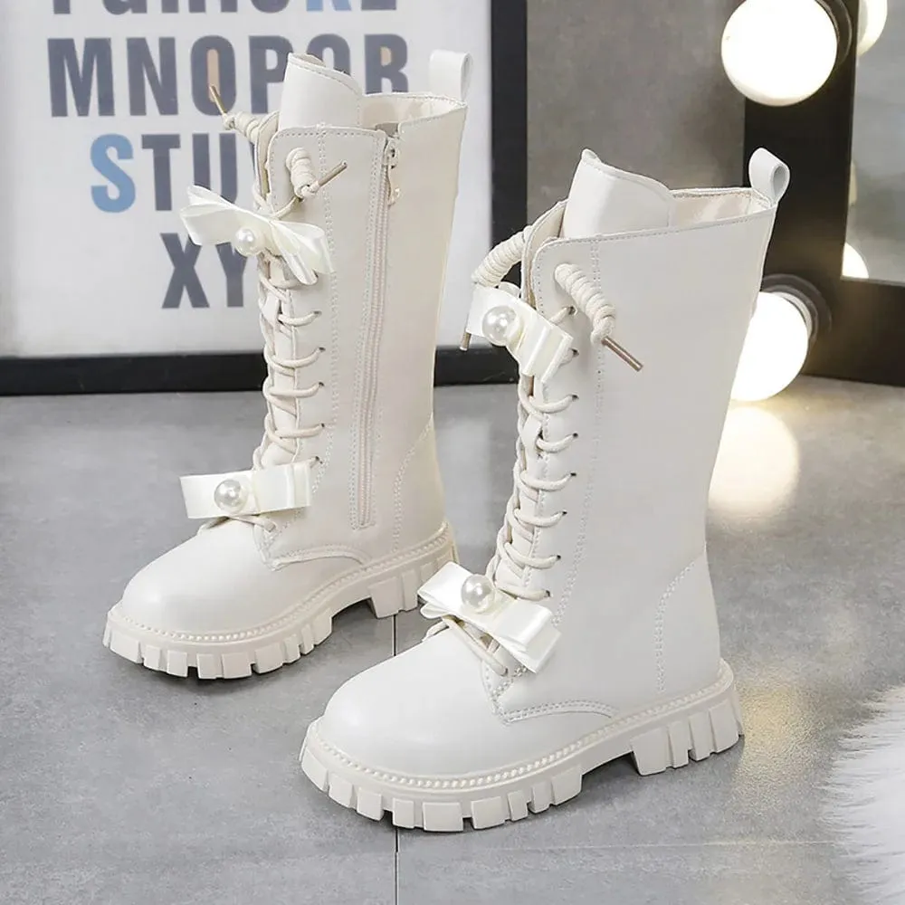 Stylish Pearl Bow Boots