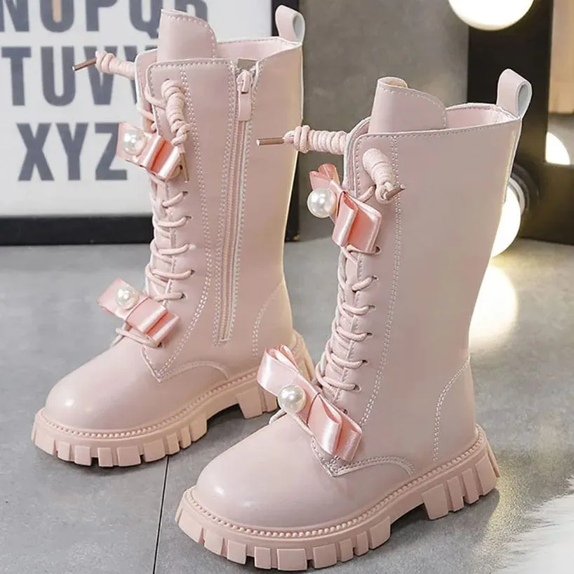 Stylish Pearl Bow Boots