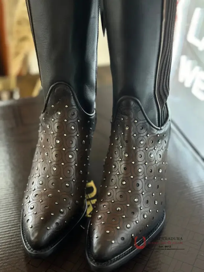 WOMENS CUADRA RES CRUST MAPLE ZIPPER & STUDS & LASER ROUND TOE TALL BOOT CU759